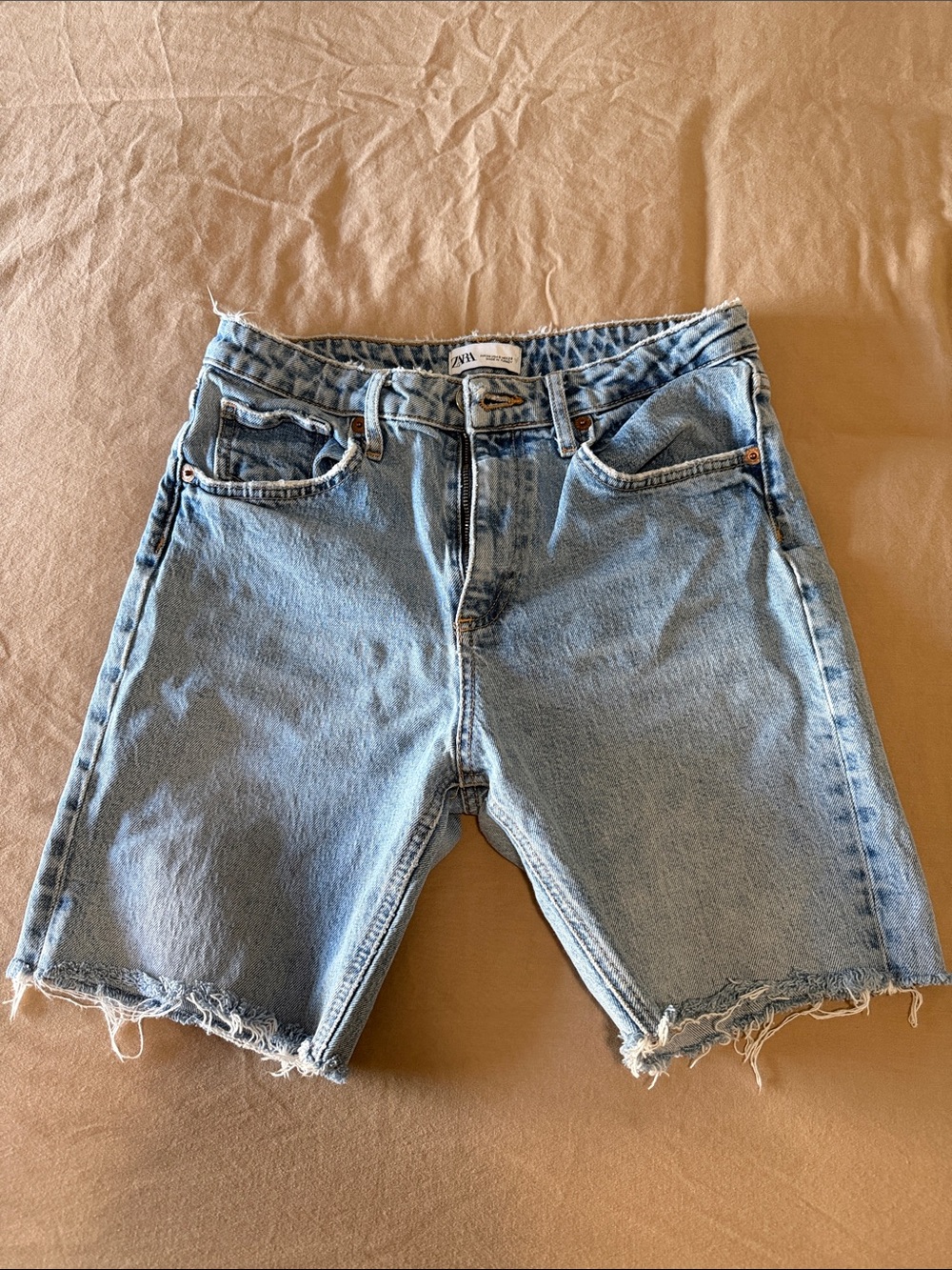 Zara Light Blue Frayed Denim Shorts
